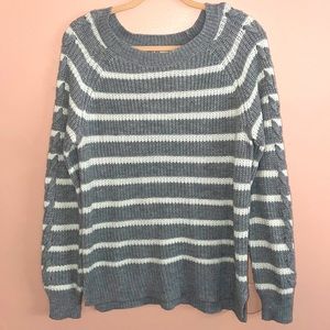 Womens Stripped Gray and White Knitted Sweater